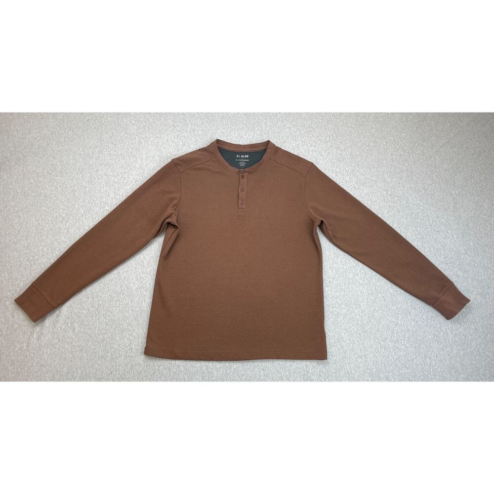 01 Algo Shirt Mens Large Brown Performance Long Sleeve‎ Pullover Henley Neck